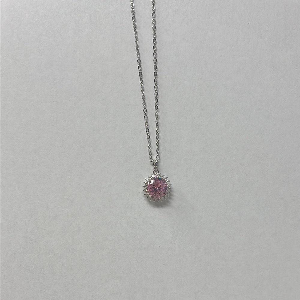Silver and Pink Minimalist Necklace with Pendant